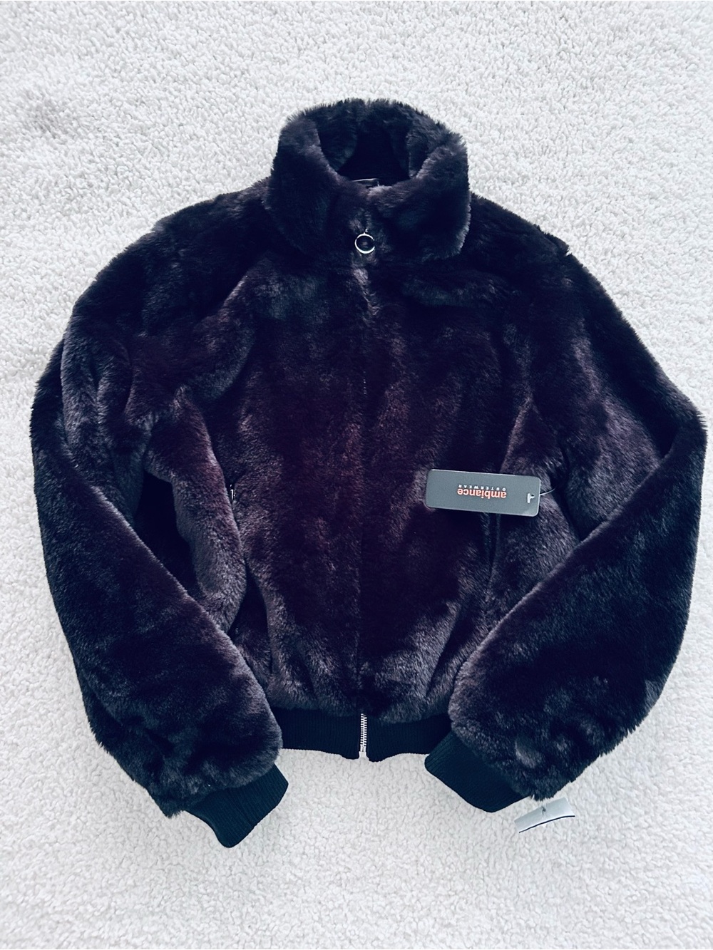 Faux Fur Bomber Jacket - Black S nwt
